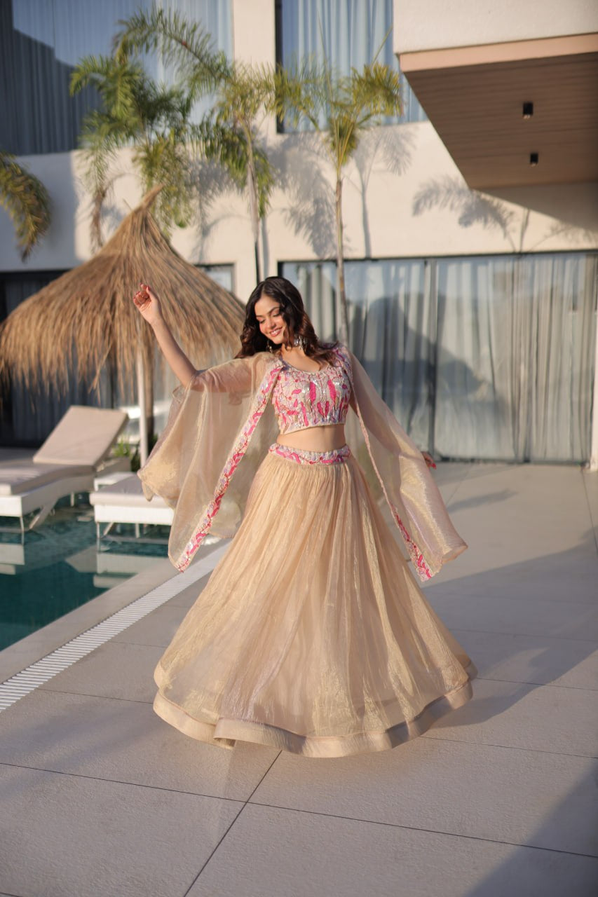 Womenline Elegant Champagne Gold Lehenga Choli Set with Dupatta