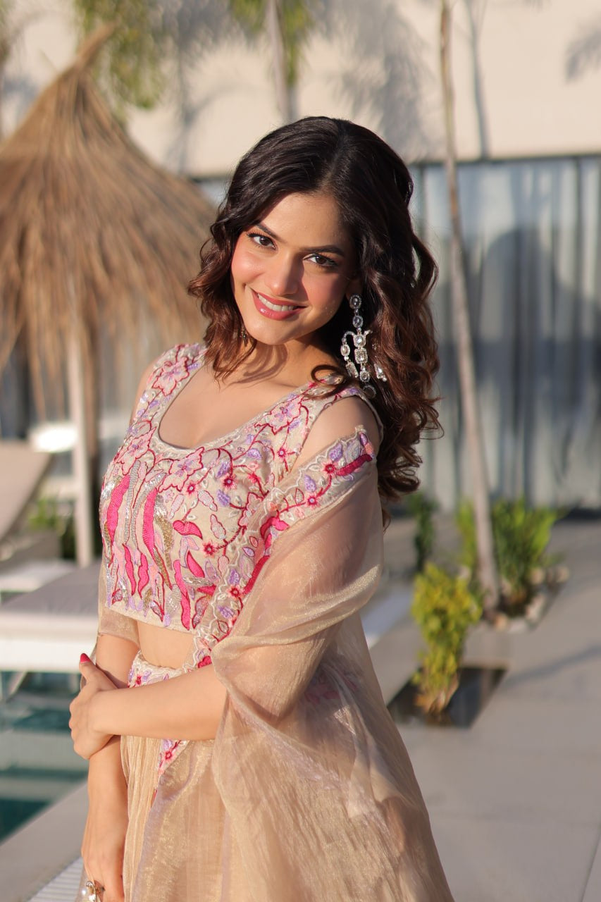 Womenline Elegant Champagne Gold Lehenga Choli Set with Dupatta