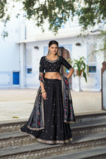 Womenline Premium Black Embroidered Vichitra Silk Lehenga Choli