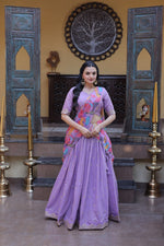 Womenline Lavender Floral Printed Lehenga Set with Designer Blouse & Dupatta