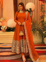 Womenline Sunset Ember Designer Anarkali Suit Set with Heavy Embroidered Border