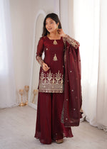 Womenline Ruby Royale Embroidered Sharara Suit Set with Organza Dupatta