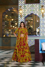 Womenline Olive Yellow Color Marble Floral Printed Lehenga Choli