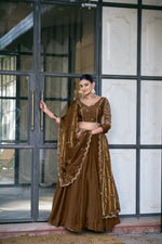 Womenline Chocolate Brown Designer Lehenga Choli with Embellished Dupatta
