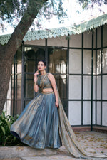 Womenline Steel Blue Designer Lehenga Choli with Embellished Dupatta