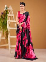 Womenline Pink Color Floral Print satin Silk Saree