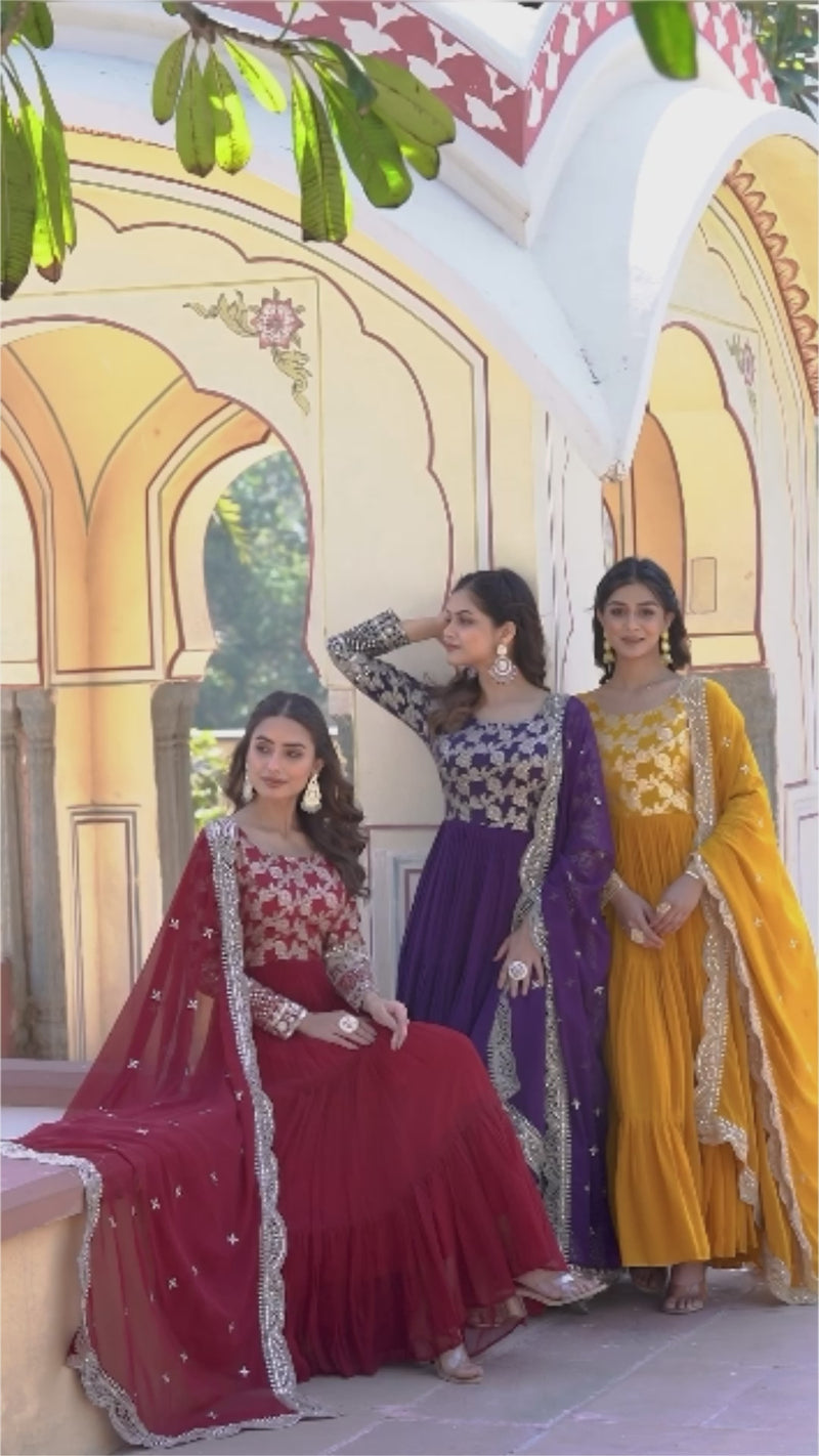 Womenline Maroon Color Jacquard Design Gown