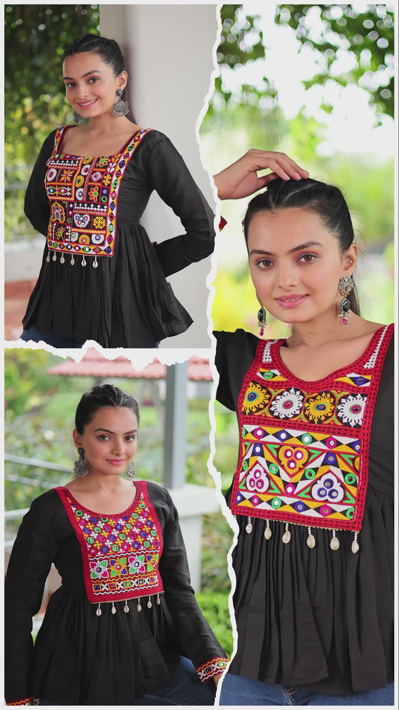 Womenline Black Color Roman Gamthi Work Tunic