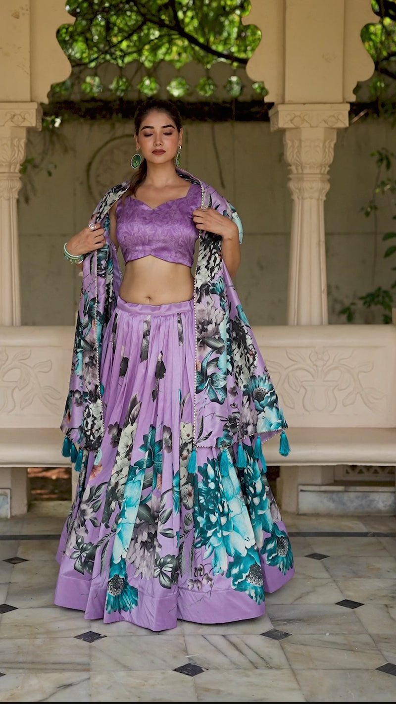 Womenline Pink Color burst of color in a floral print lehenga
