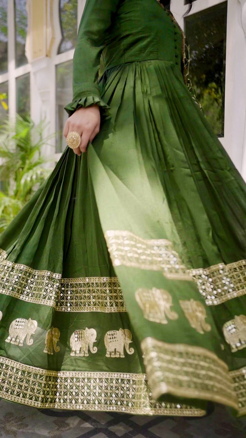 Womenline Green Color Festival Long Gown