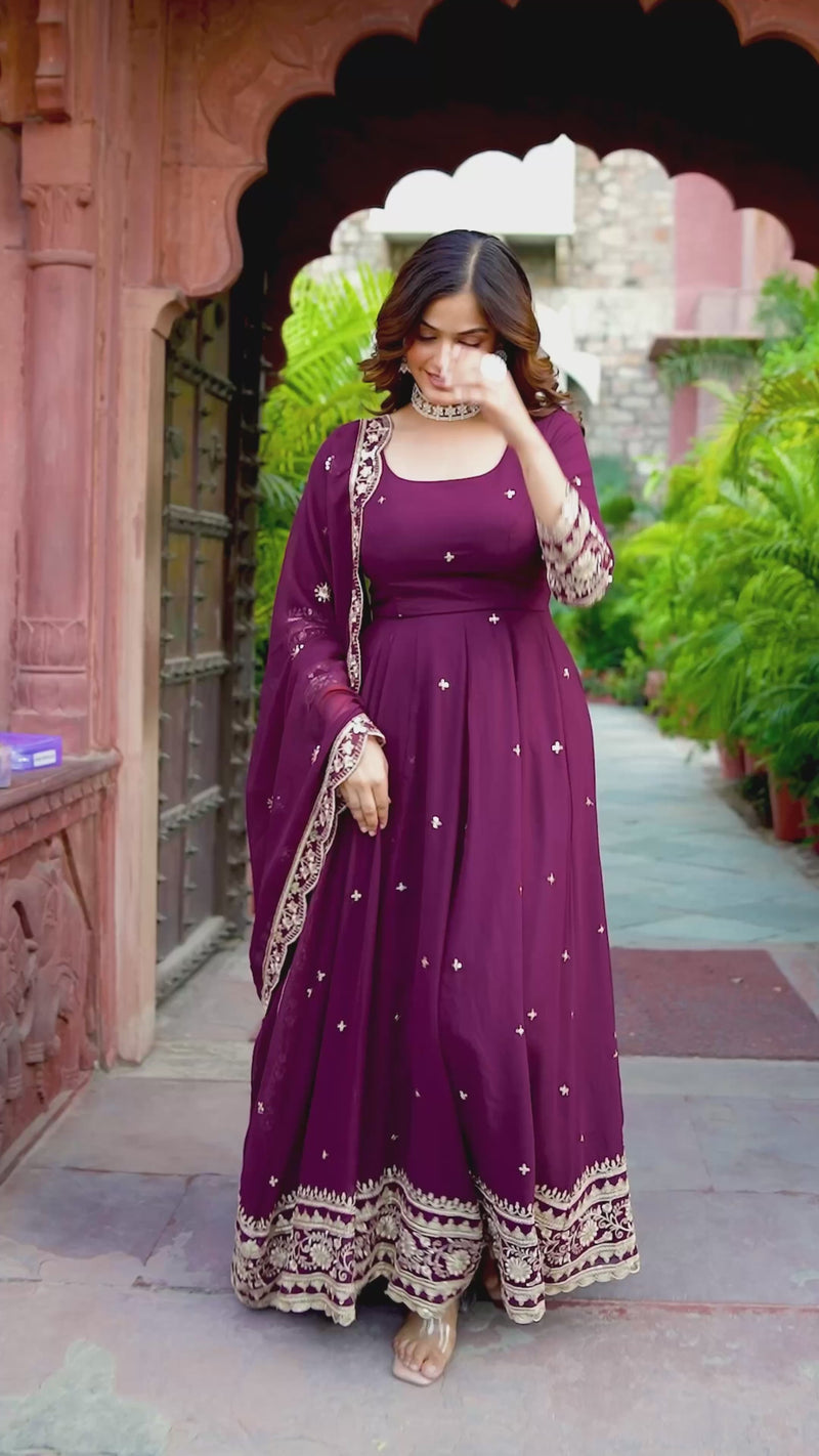 Womenline Wine Color Designer Gown