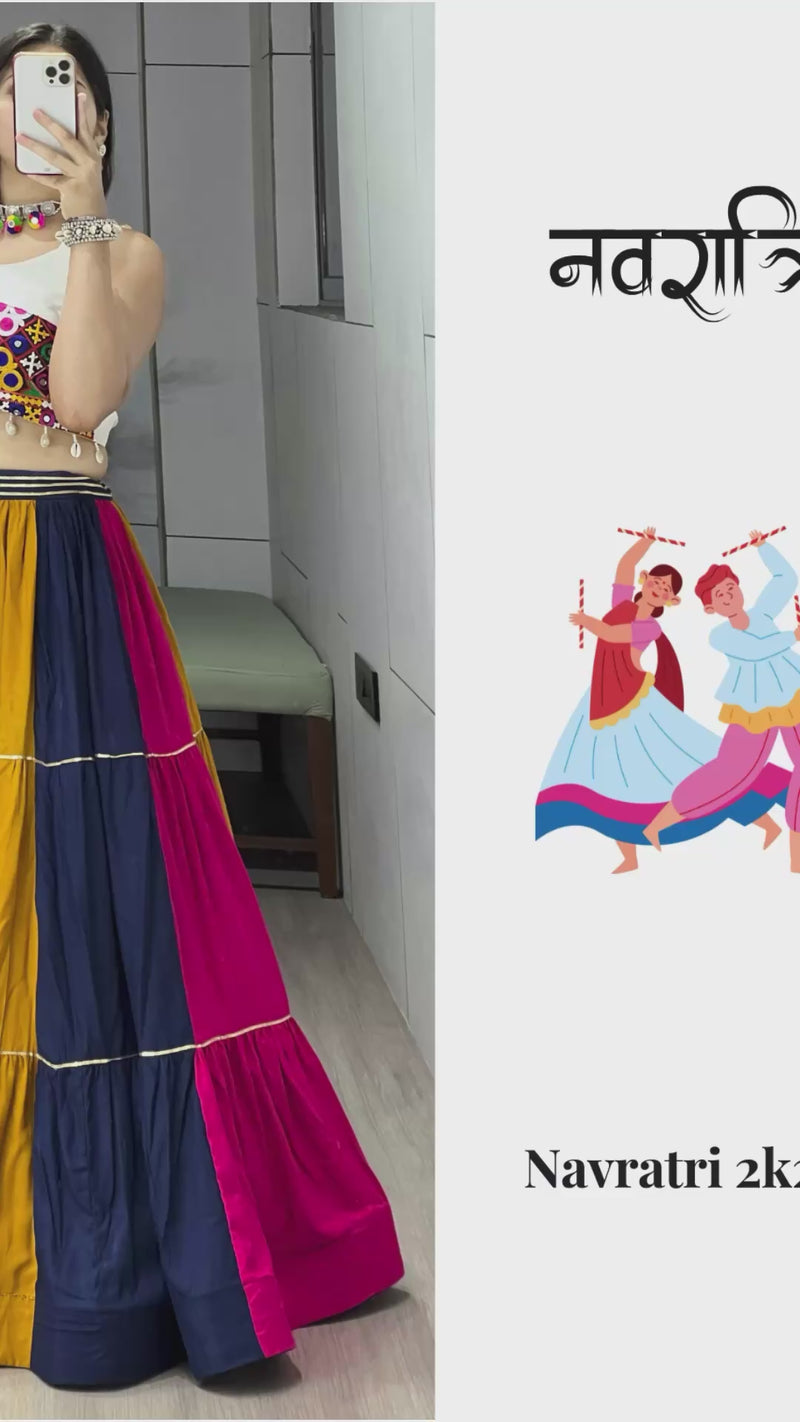 Womenline Multi Color Pure Rayon Cotton Navratri Lehenga Choli