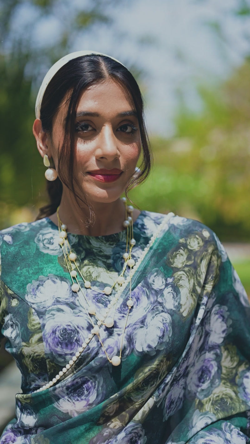 Womenline Green Color Weightless Marble Printed Saree
