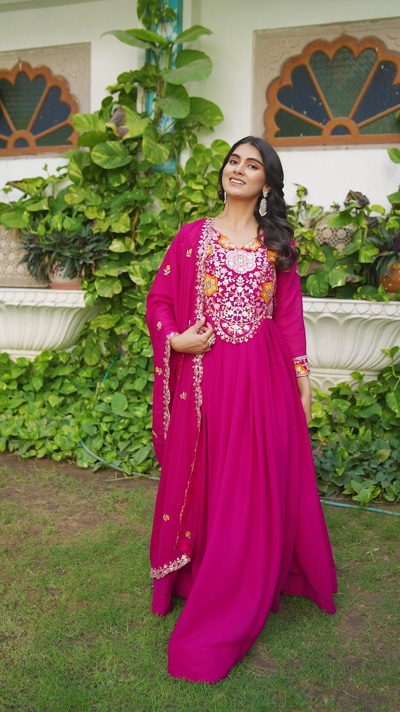 Womenline Pink Color Embroidery Gown