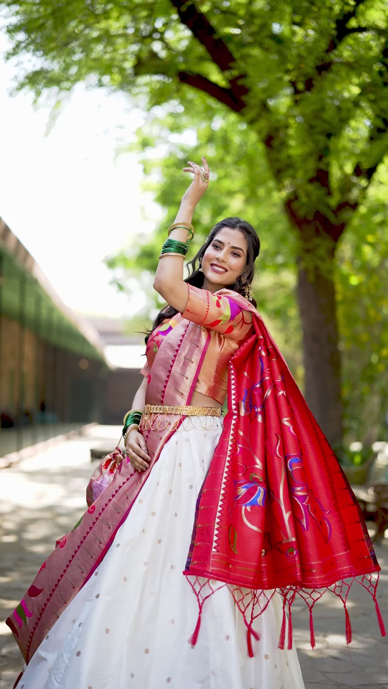 Womenline White Color Jacquard Silk Lehenga