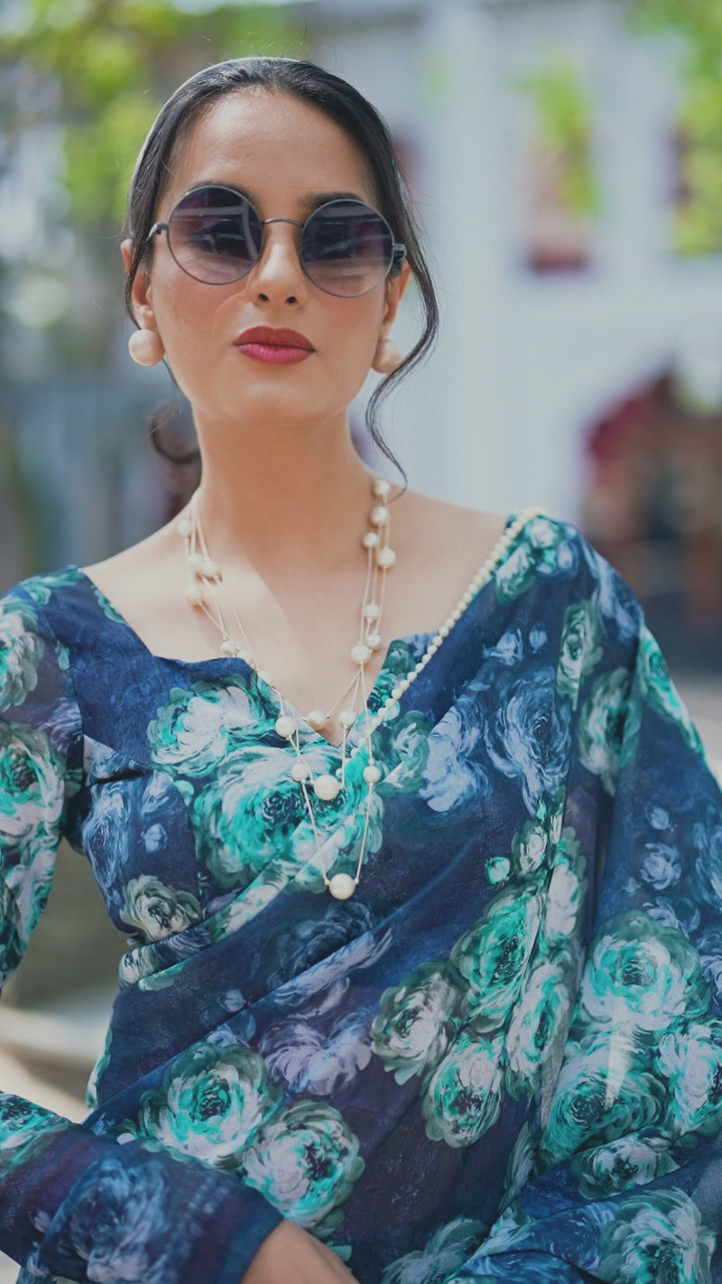 Womenline Navy Blue Color saree for wedding