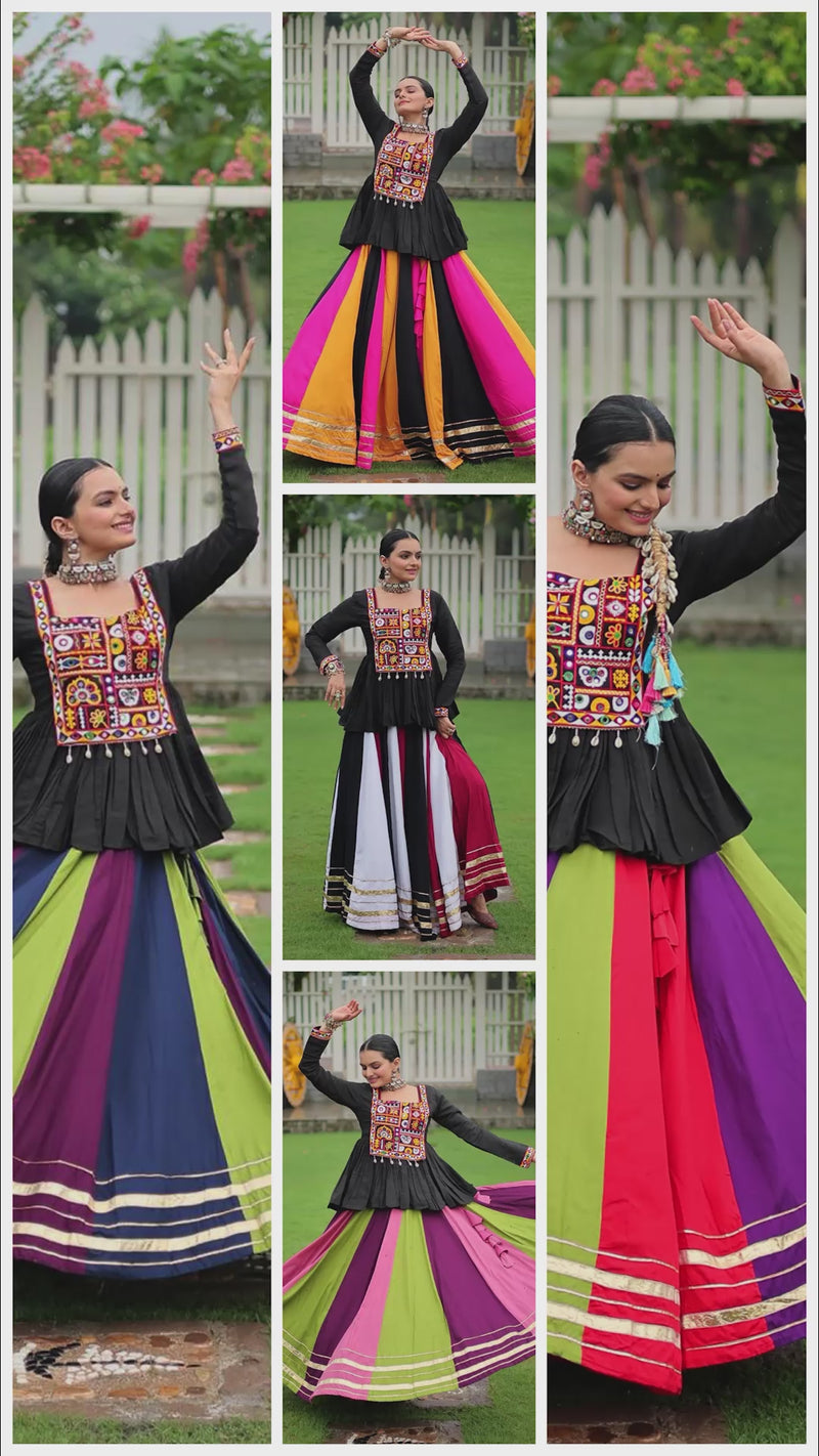 Womenline Red Black Color Pure Cotton Navratri Lehenga Choli