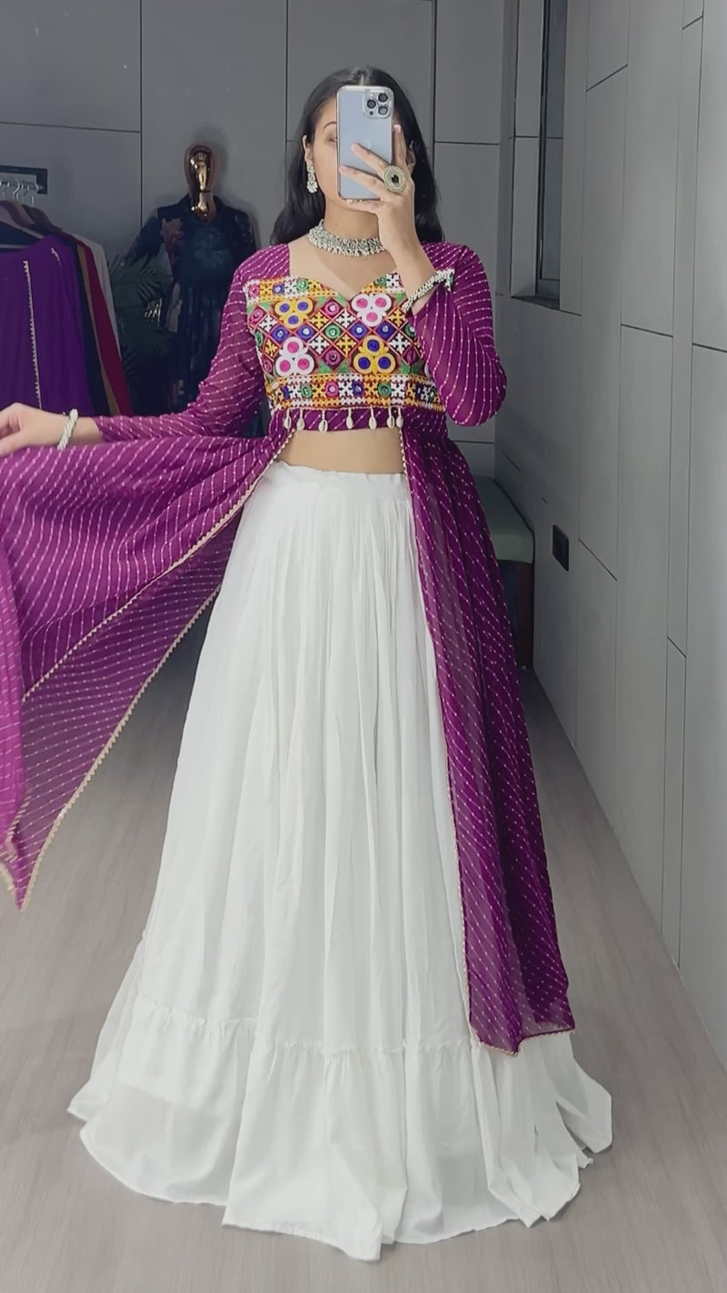 Womenline Green Color Navratri Lehenga Set