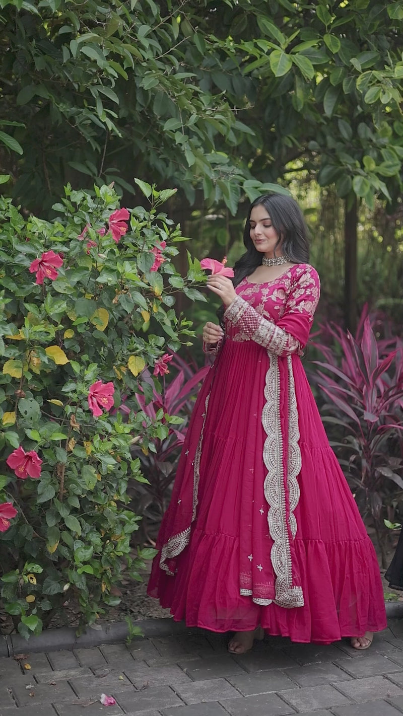 Womenline Wine Color Jacquard Design gown