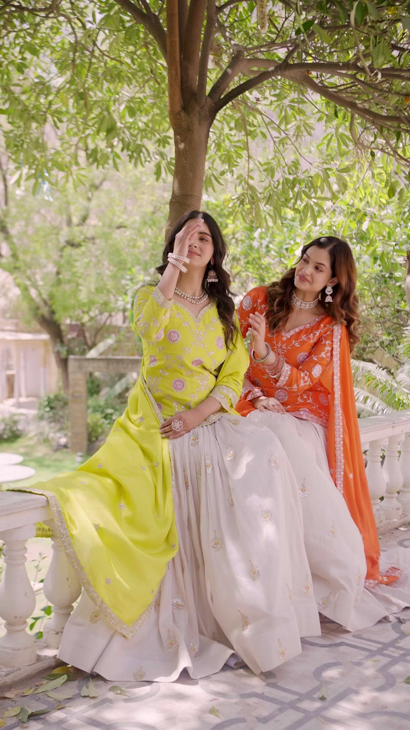 Womenline Orange Color Kurti Lehenga Set