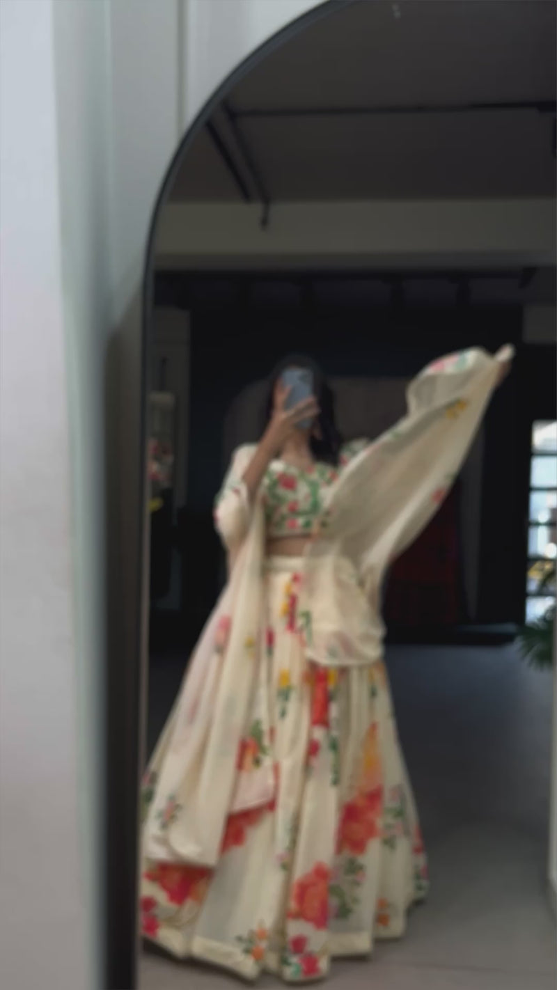 Womenline Floral Print Georgette Lehenga Choli