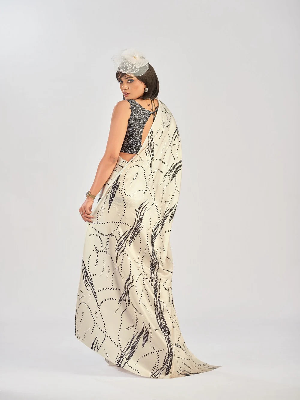 Womenline Off White Color Satin Silk Saree