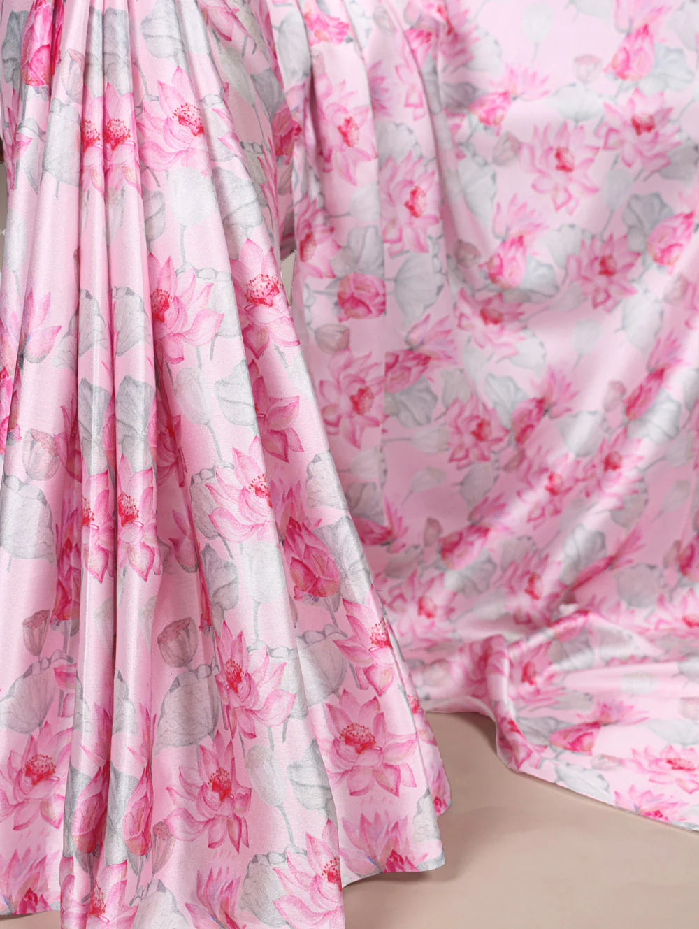 Womenline Graceful Light Pink Color Satin Silk Saree