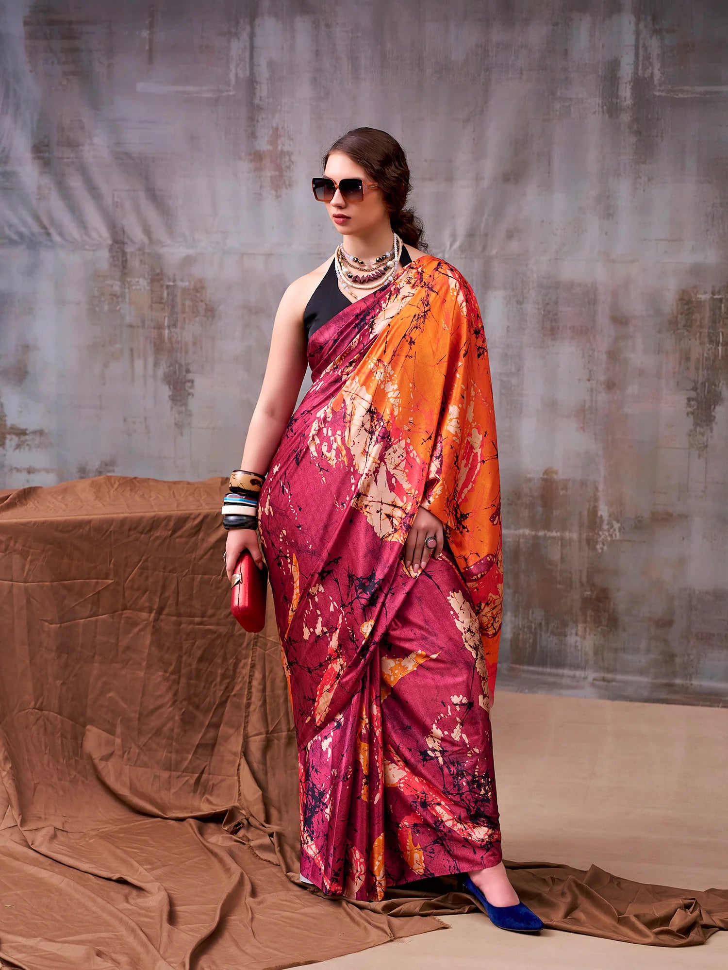 Womenline Maroon Color Satin Silk Saree