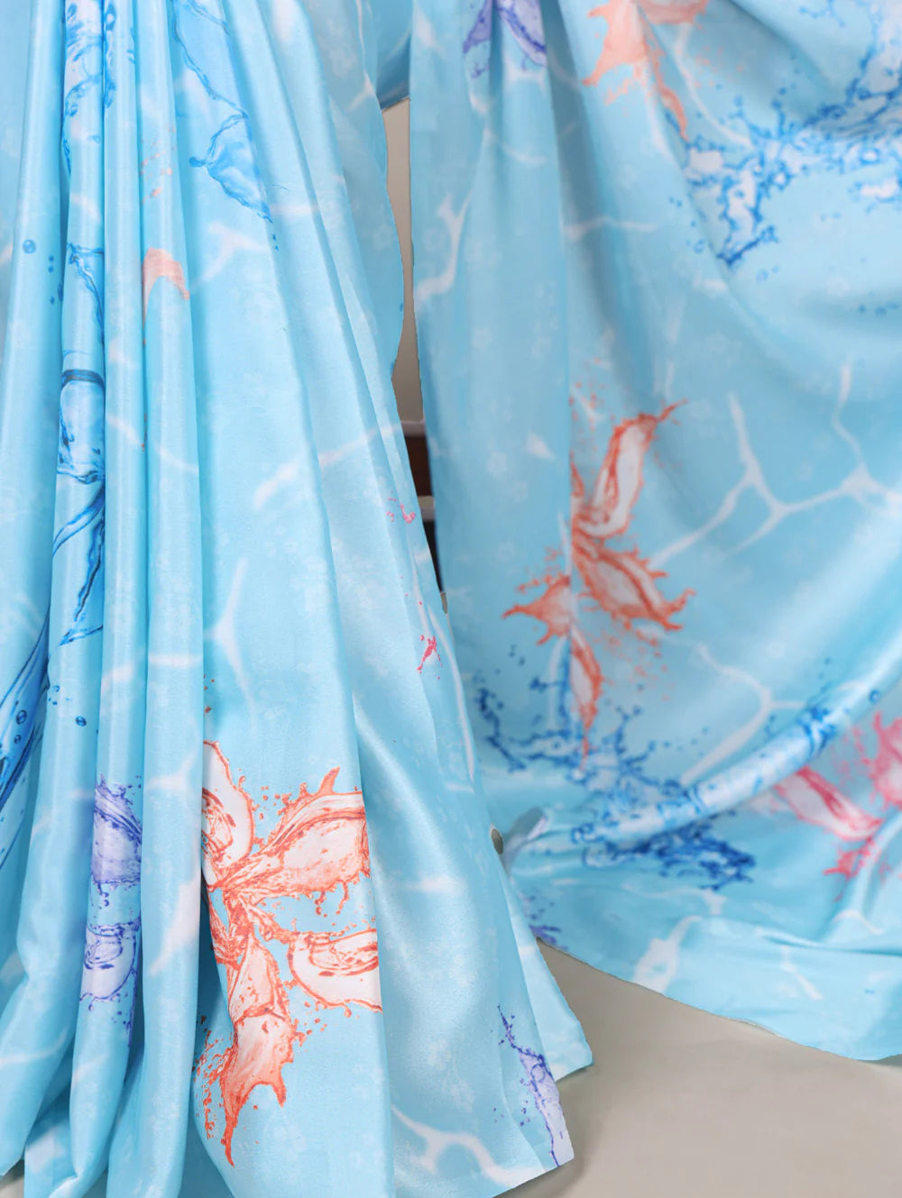 Womenline Elegant Sky Blue Color Satin Silk Saree