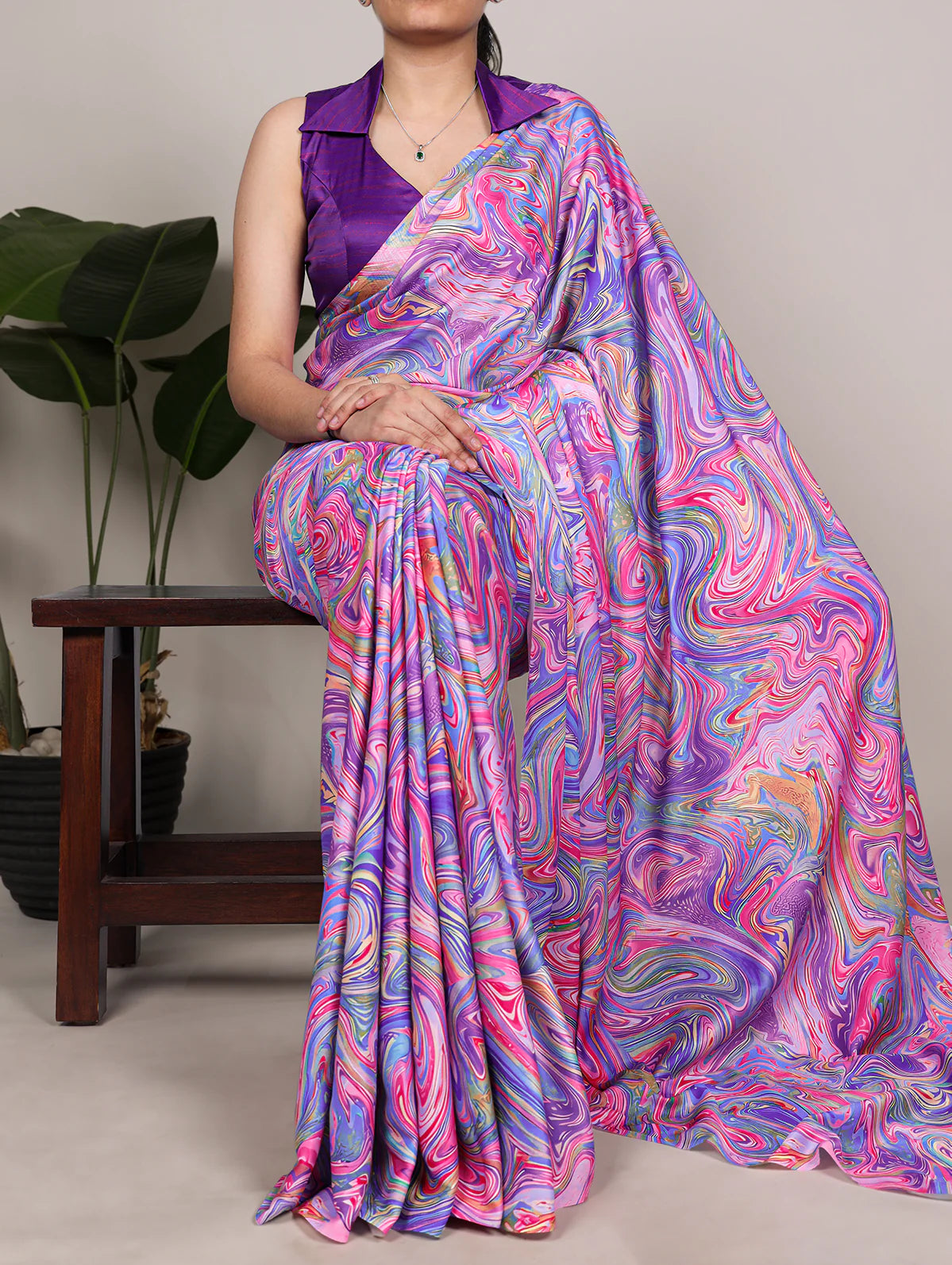 Womenline Lavendar Color Party Wear Satin Silk Saree