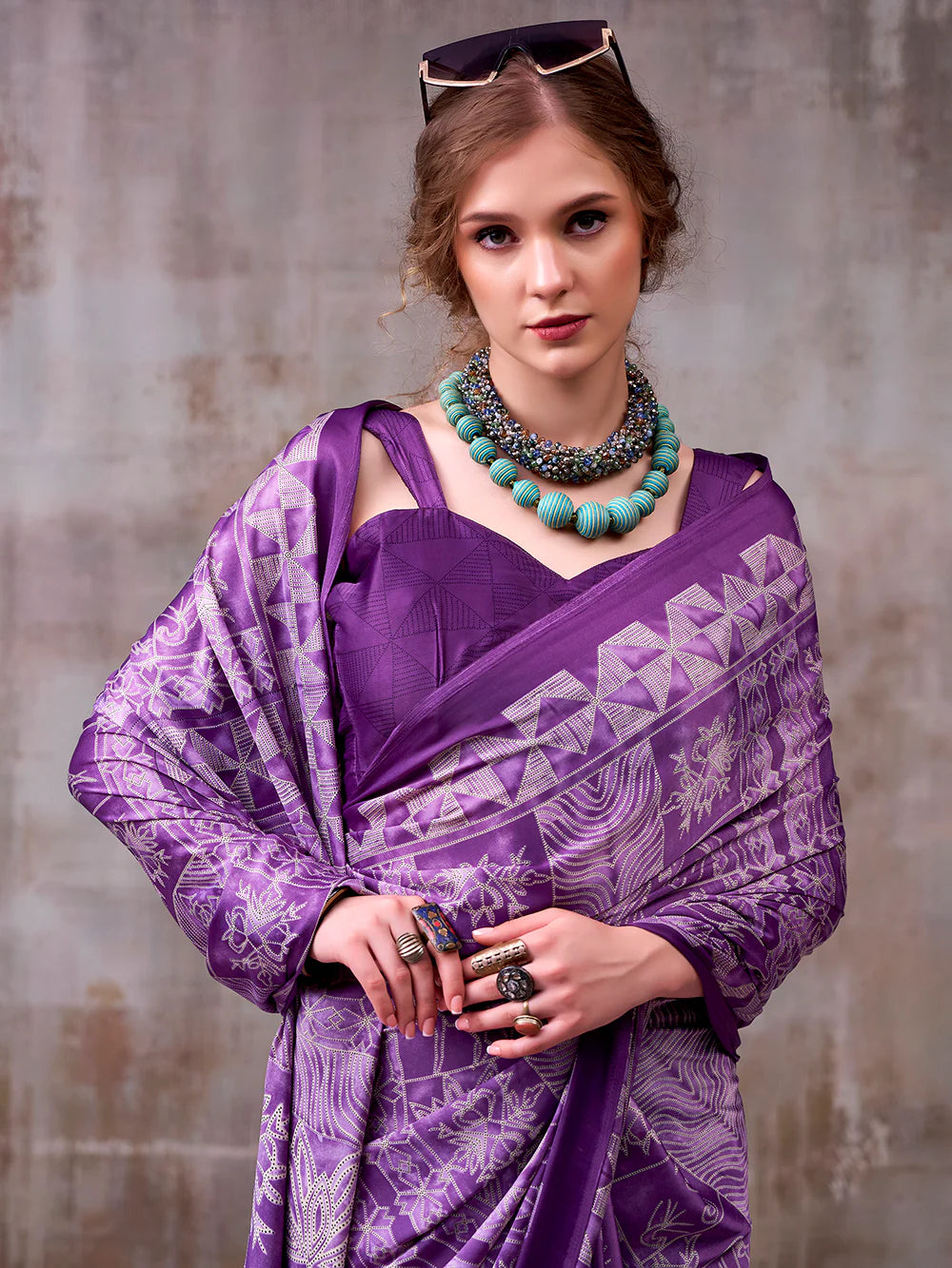 Womenline Lavendar Color Satin Silk Saree