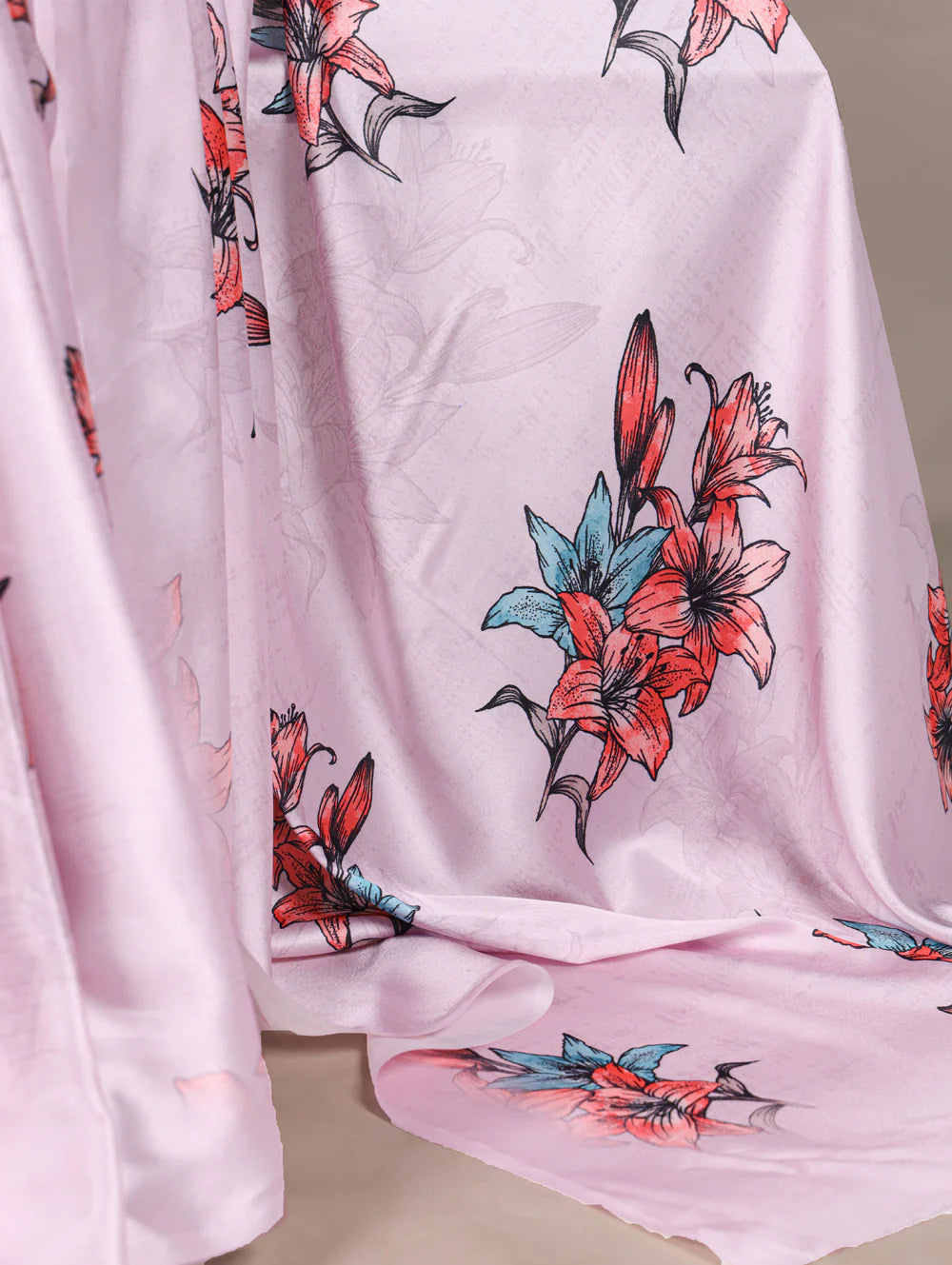 Womenline Light Pink Color Printed Satin Silk Saree