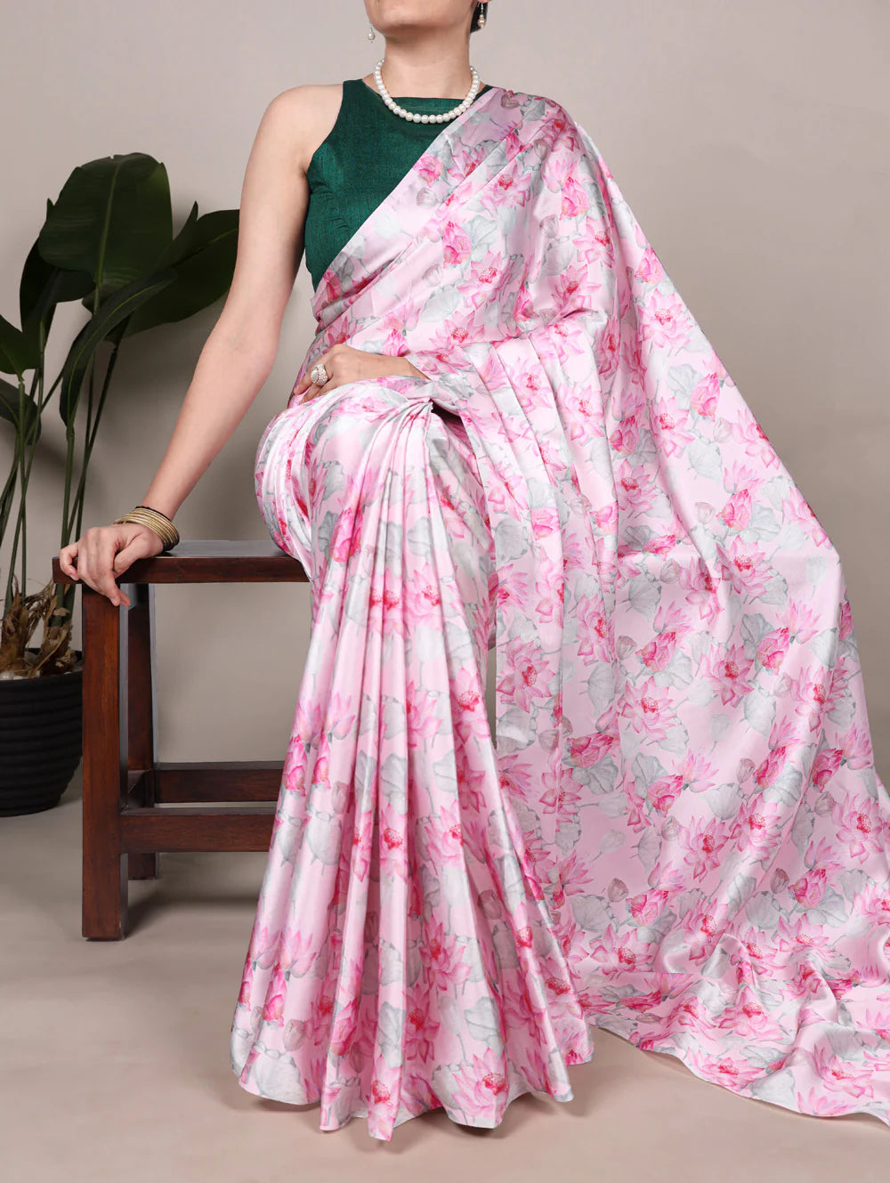 Womenline Graceful Light Pink Color Satin Silk Saree