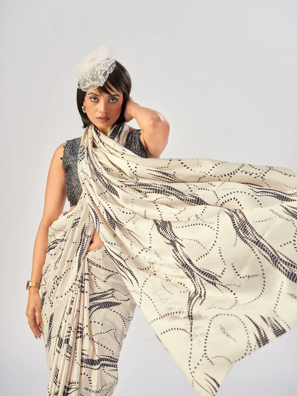 Womenline Off White Color Satin Silk Saree