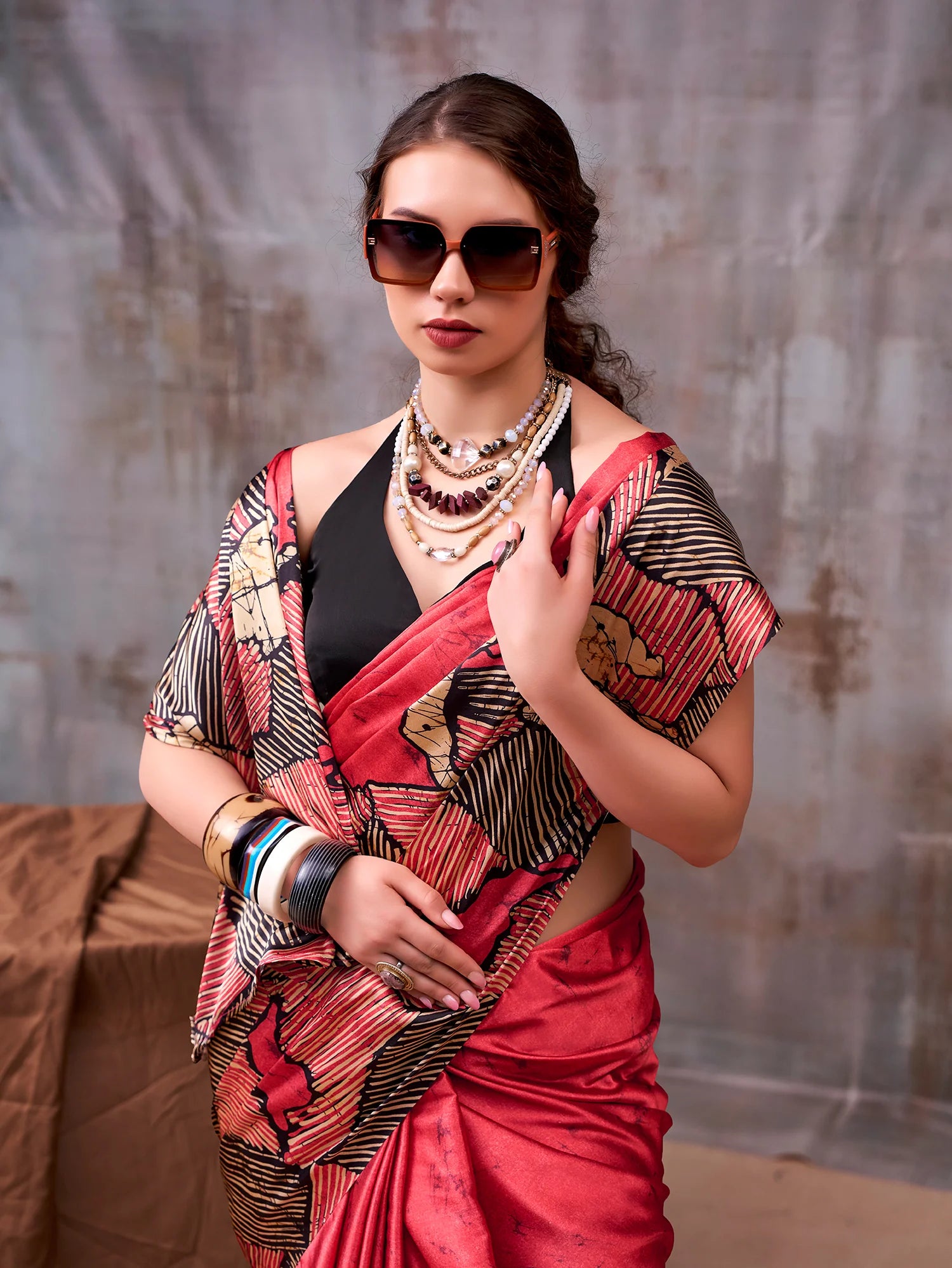 Womenline Red Color Satin Silk Saree