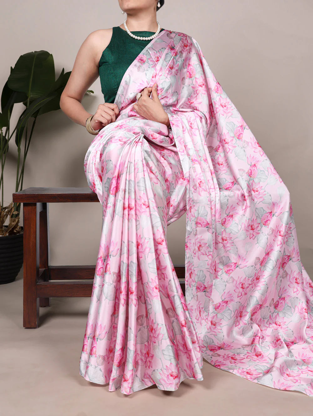 Womenline Graceful Light Pink Color Satin Silk Saree